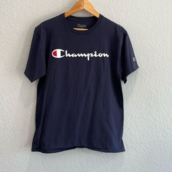 Champion Navy Blue 100% Cotton Graphic T Shirt Size Medium - Picture 1 of 6